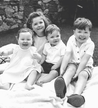 Kathy's two sets of little Oliver twin grandchildren Tilly, Freddie (eldest twins) Charlotte, Henry ( youngest twins)